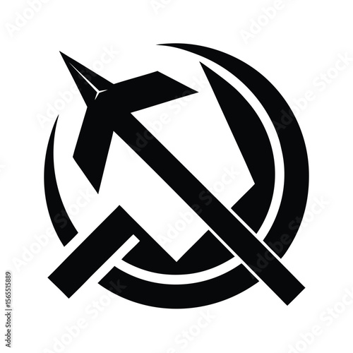 Black hammer and sickle political symbol silhouette vector illustration