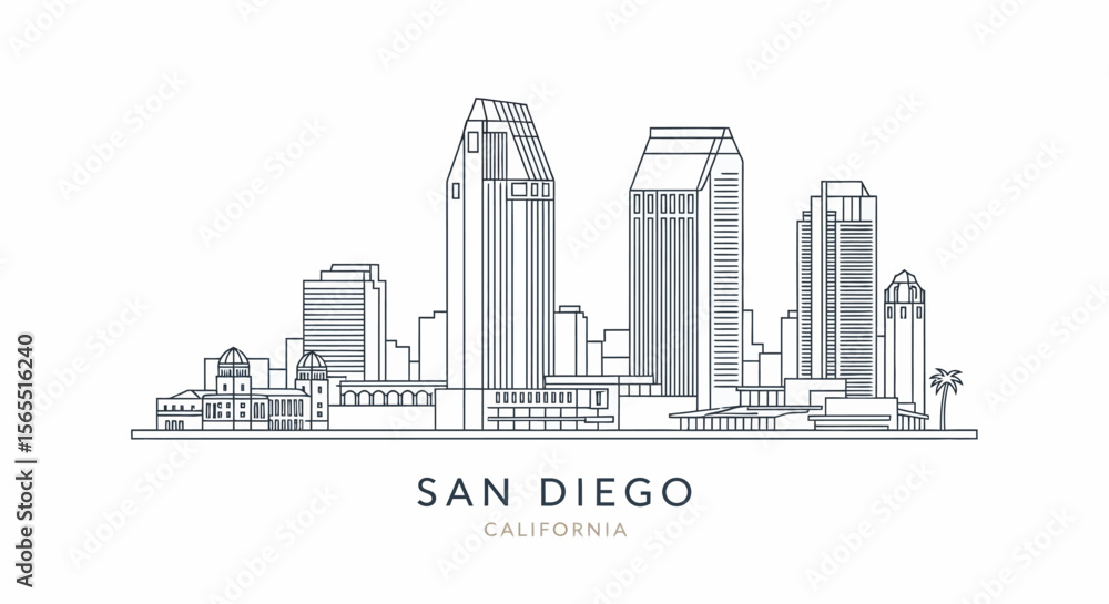 Fototapeta premium Line Art Illustration of San Diego Skyline, California