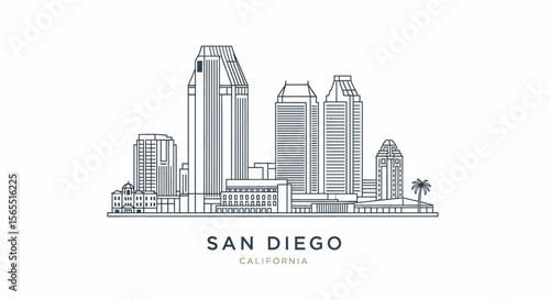 Minimalist San Diego, California Skyline Illustration in Line Art