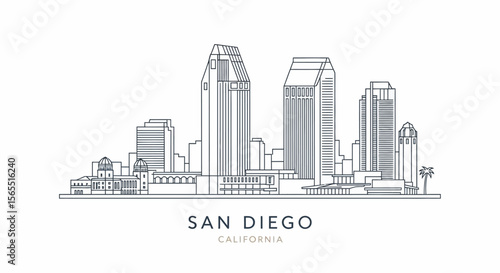 Line Art Illustration of San Diego Skyline, California