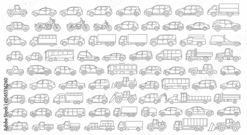 Outline Illustrations of Various Vehicles in Profile View