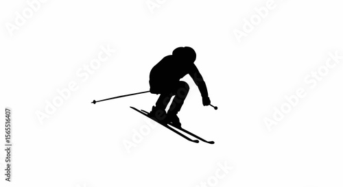Alpine Skier Mid-Air Silhouette Vector – Winter Sports, Ski Jump, and Extreme Action Concepts