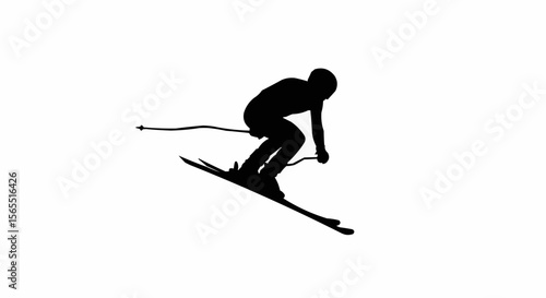 Alpine Skier Mid-Air Silhouette Vector – Winter Sports, Ski Jump, and Extreme Action Concepts
