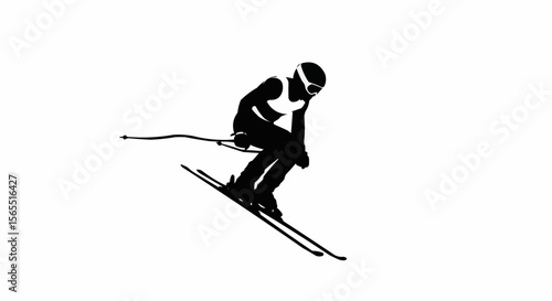 Alpine Skier Mid-Air Silhouette Vector – Winter Sports, Ski Jump, and Extreme Action Concepts