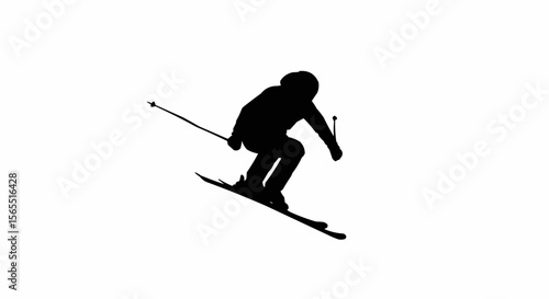 Alpine Skier Mid-Air Silhouette Vector – Winter Sports, Ski Jump, and Extreme Action Concepts