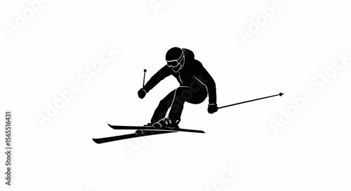 Alpine Skier Mid-Air Silhouette Vector – Winter Sports, Ski Jump, and Extreme Action Concepts