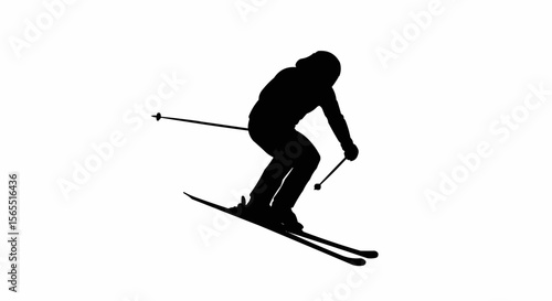 Alpine Skier Mid-Air Silhouette Vector – Winter Sports, Ski Jump, and Extreme Action Concepts