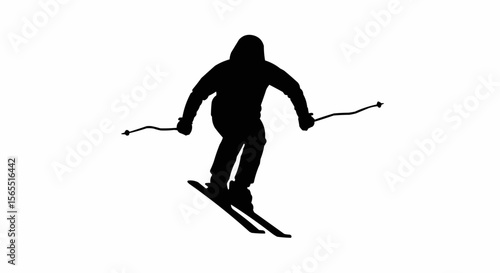 Alpine Skier Mid-Air Silhouette Vector – Winter Sports, Ski Jump, and Extreme Action Concepts