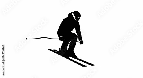 Alpine Skier Mid-Air Silhouette Vector – Winter Sports, Ski Jump, and Extreme Action Concepts