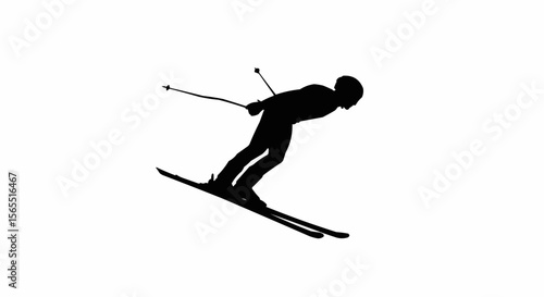 Alpine Skier Mid-Air Silhouette Vector – Winter Sports, Ski Jump, and Extreme Action Concepts