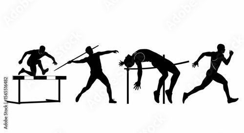Black Silhouette Athletes Performing Track and Field Events