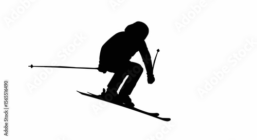 Alpine Skier Mid-Air Silhouette Vector – Winter Sports, Ski Jump, and Extreme Action Concepts
