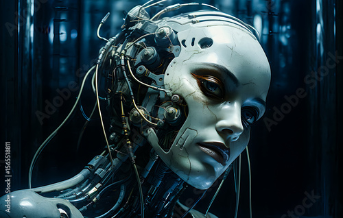 Futuristic female cyborg portrait with intricate cybernetic details and glowing elements. AI, robotics, and advanced technology concept for a sci-fi vision. Cyborg 4K Wallpaper backgrounds