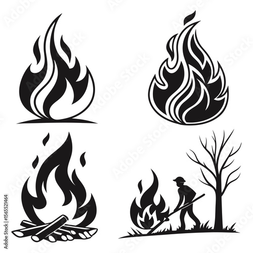Set of 4 fire icons vector