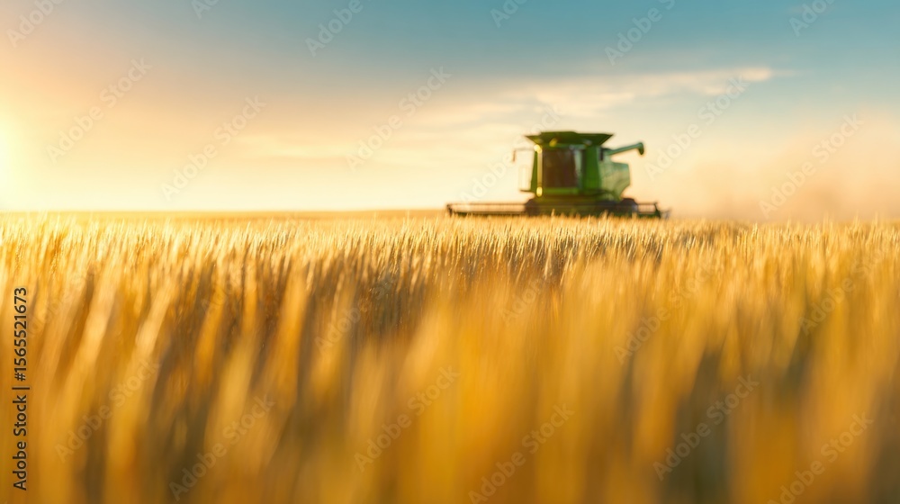 Fototapeta premium Combine Harvester in Wheat Field