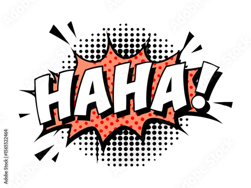 Sound effect bubble with exclamation ‘Haha!’ in retro halftone comic book style
