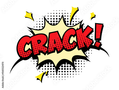 Sound effect bubble with exclamation ‘Crack!’ in retro halftone comic book style
