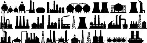 Silhouette Industrial Refinery Plants Vector Illustration
