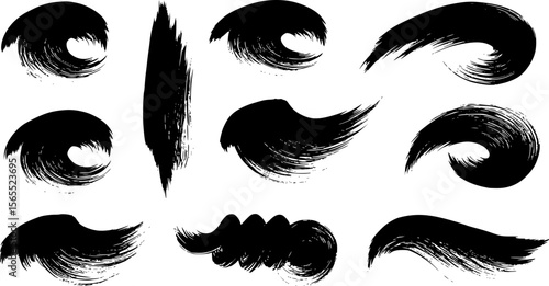 Black Wave Brush Strokes: Abstract Vector Design Elements
