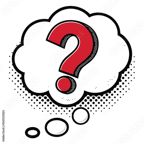 Red Question Mark in Comic Book Thought Bubble pop art