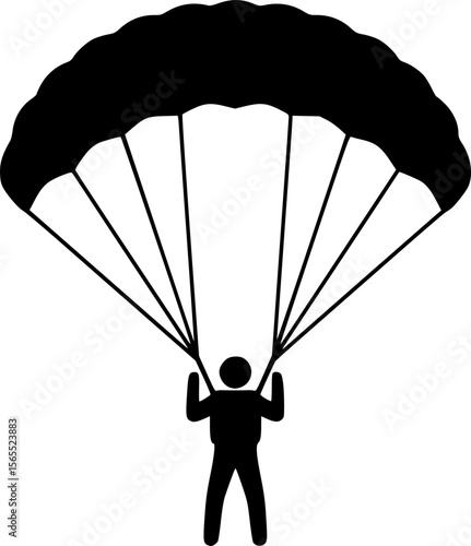 Black and White Parachuting Illustration: Skydiver with Parachute Vector Graphic, Sports, Adventure, Extreme Activity Clip Art
