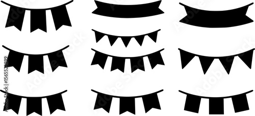 Black Pennant Banners Silhouettes: Party Decorations, Vector Art
