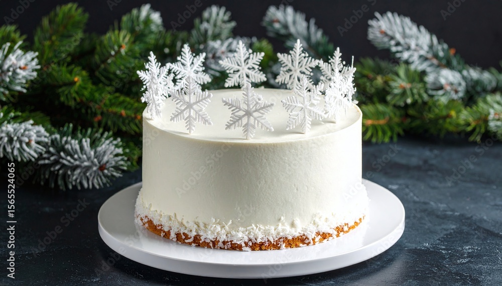 Fototapeta premium Festive White Cake With Snowflake Design