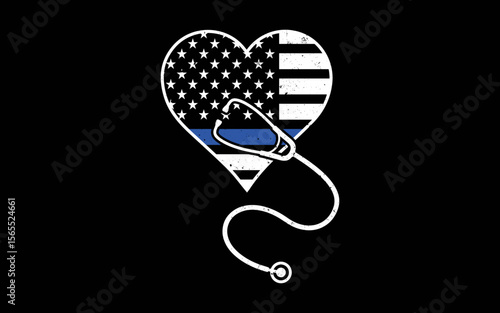 American Flag Heart with Police Thin Blue Line Nurse t-shirt quotes svg design