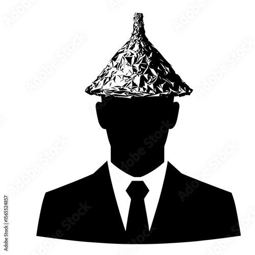 Silhouette wearing foil hat against transparent background