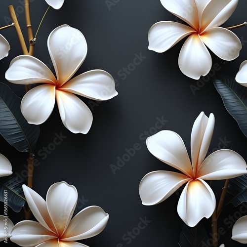 frangipani flower on black background