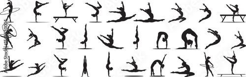 Gymnasts performing various athletic poses gymnastics