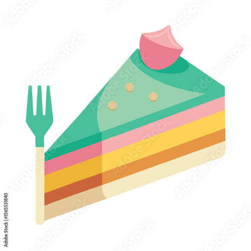 A delicious slice of birthday cake with a fork, ready to be enjoyed, a sweet symbol of celebration.