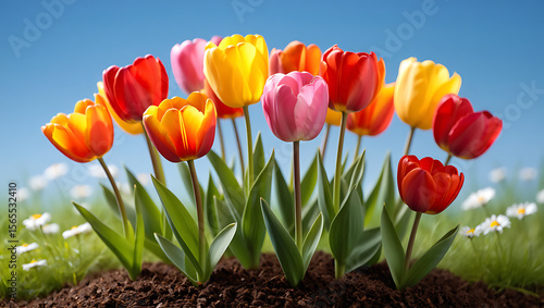Vibrant tulips blooming in spring garden flowers yellow