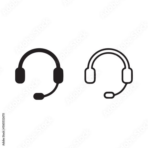 Black headphones isolated on white background for music and audio listening vector silhouette 	

