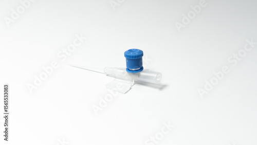 Tableau sur toile IV cannula with needle fully removed, leaving only the catheter and blue valve visible