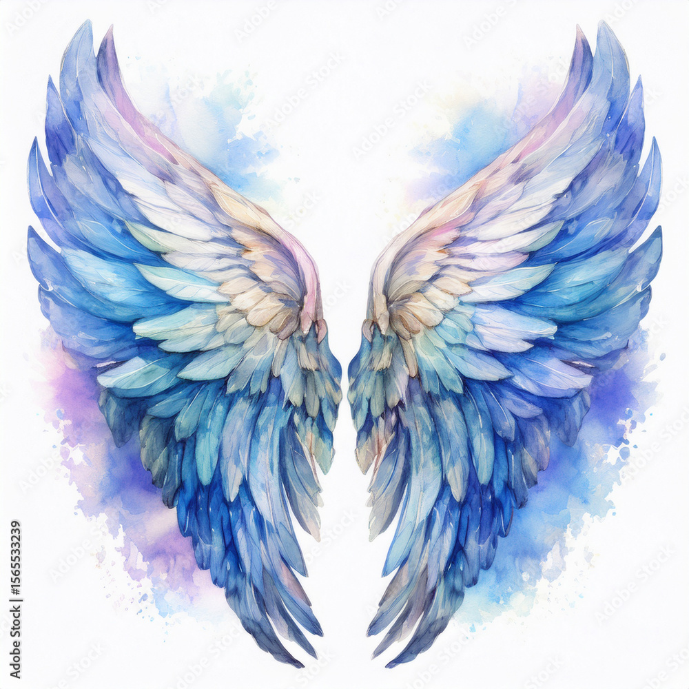 Obraz premium Watercolor Angel Wings – Ethereal Illustration in Soft Pastel Tones