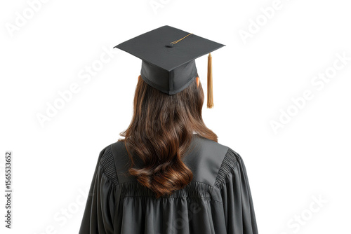 PNG Female graduate in cap and gown facing away