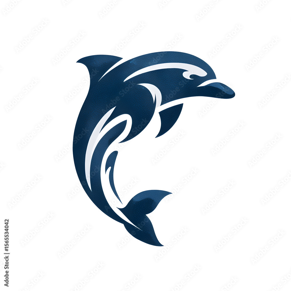 Sleek dolphin silhouette leaping from waves, representing marine enterprises, aquatic tourism, and water based recreational activities Sleek dolphin silhouette leaping from waves, representing marine enterprises, aquatic tourism, and water based recreational activities