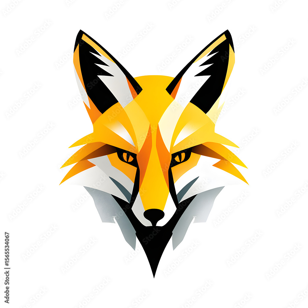 Obraz premium Stylized fox face logo, emphasizing sharp features and intense gaze, conveying intelligence and cunning