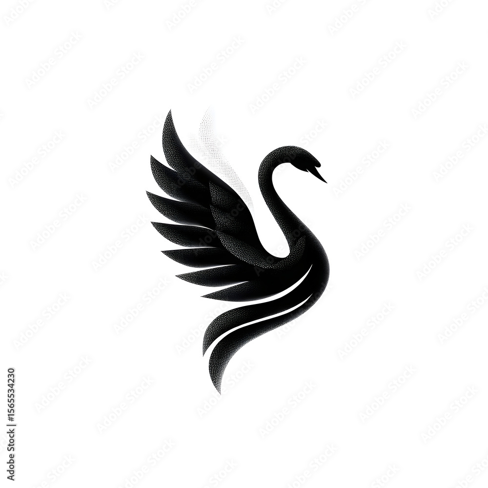 Fototapeta premium Graceful swan emblem spreading wings, symbolizing beauty, elegance, with delicate dotted textural design for luxury branding