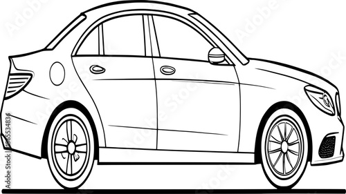 Outline of a Modern Luxury Sedan Car - Vector Illustration