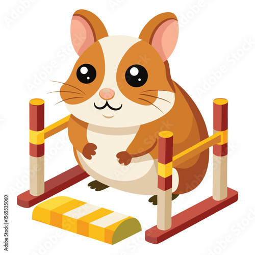 A tiny dwarf hamster bravely exploring a miniature obstacle course, showcasing its playful spirit.