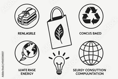 Recycle and energy icons isolated on white background