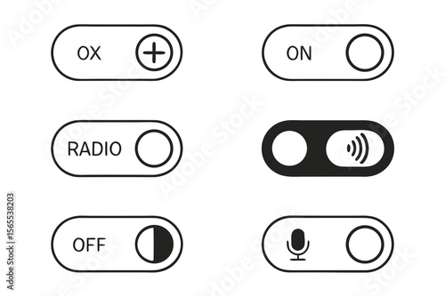 Icons of toggle buttons isolated on white background