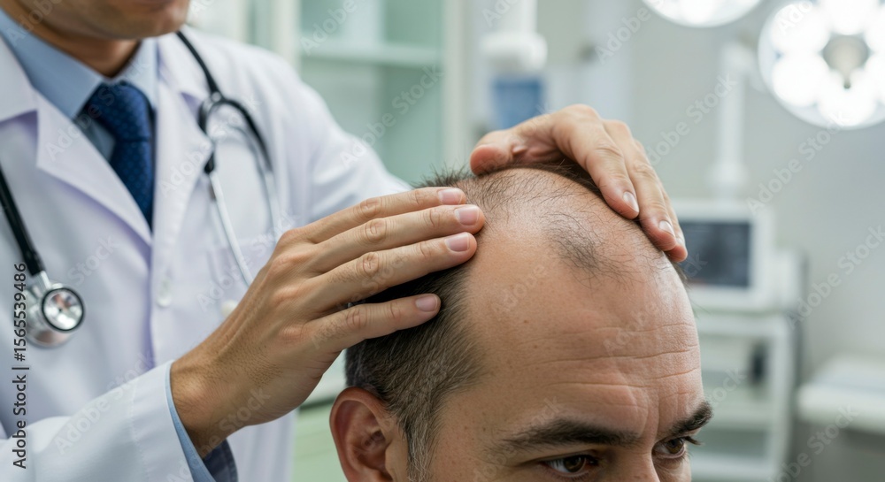 Fototapeta premium Doctor examining patient's bald spot
