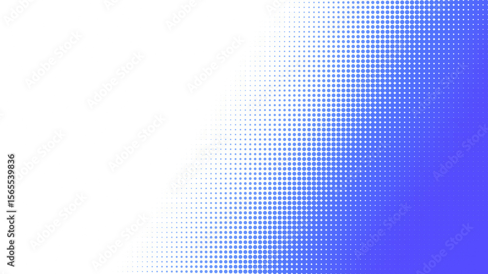 Fototapeta premium Blue halftone pattern on white background. Abstract high resolution full frame half tone background with copy space. Dotted pattern for template, brochure, business card, web page etc.