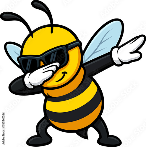 Cool Dabbing Bee Mascot Vector - Funny Cartoon Insect Character with Sunglasses