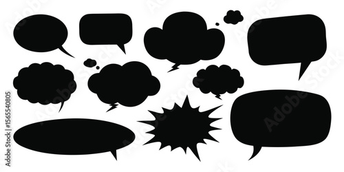 Collection of black silhouette speech bubbles for comics