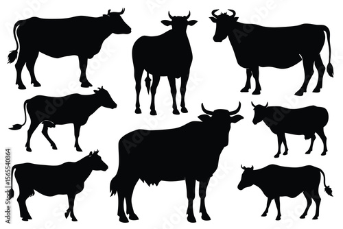 Collection of cow silhouettes farm animals cattle livestock