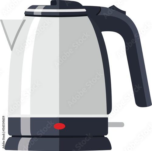 Flat vector illustration of a modern electric kettle with a handle and a red power button perfect for kitchen designs